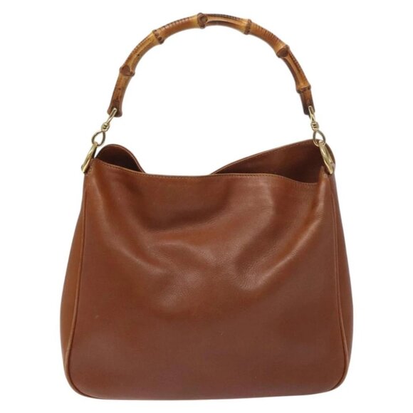 GUCCI Bamboo Shoulder Bag Leather Brown Gold 001 1448 1638 Auth 130180 - Picture 1 of 16